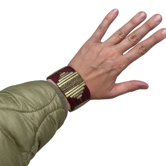 Vintage Alexis Kirk Leather & Brass Bohemian Bracelet Cuff - Picture 2 of 6